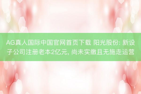 AG真人国际中国官网首页下载 阳光股份: 新设子公司注册老本2亿元, 尚未实缴且无施走运营
